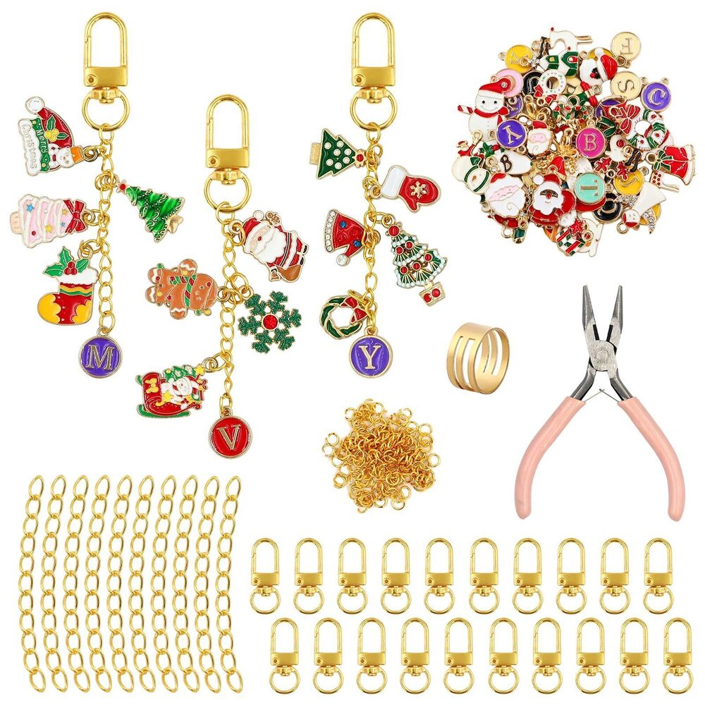 2969 319 Pcs Christmas Keychain Making Kit with Charms, Bag Charm Making